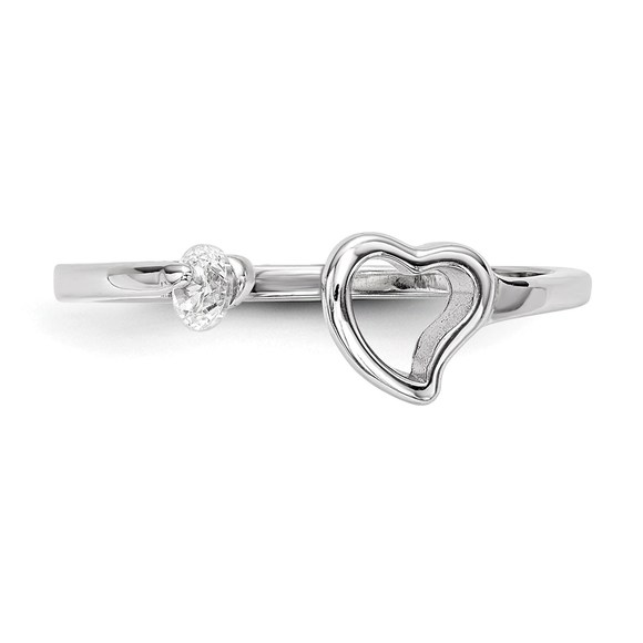 925 Sterling Silver Rhodium-plated Open Heart CZ Polished Ring - Picture 4 of 5